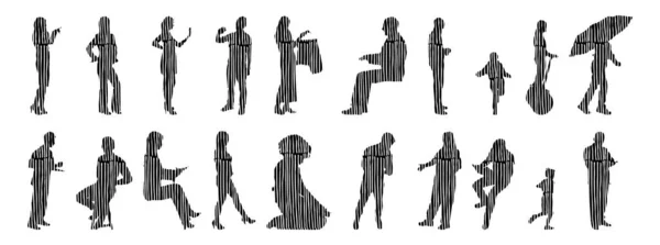 Vector Silhouettes Outline Silhouettes People Contour Drawing People Silhouette Icon — Stock Vector