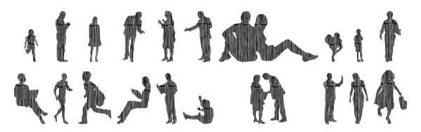 Silhouettes Vectorielles Silhouettes Esquissées Personnes Dessin Contour Silhouette Personnes Icône — Image vectorielle