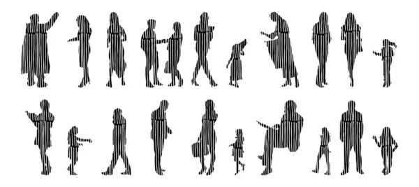 Vector Silhouettes Outline Silhouettes People Contour Drawing People Silhouette Icon — Stock Vector