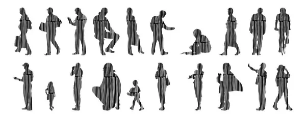 Silhouettes Vectorielles Silhouettes Esquissées Personnes Dessin Contour Silhouette Personnes Icône — Image vectorielle