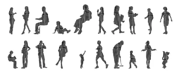 Silhouettes Vectorielles Silhouettes Esquissées Personnes Dessin Contour Silhouette Personnes Icône — Image vectorielle