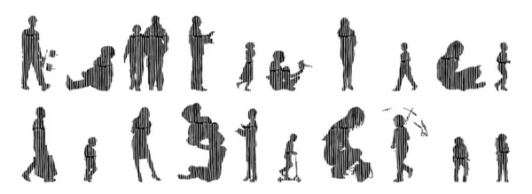 Silhouettes Vectorielles Silhouettes Esquissées Personnes Dessin Contour Silhouette Personnes Icône — Image vectorielle