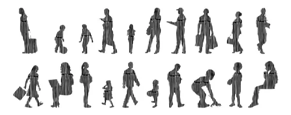 Silhouettes Vectorielles Silhouettes Esquissées Personnes Dessin Contour Silhouette Personnes Icône — Image vectorielle