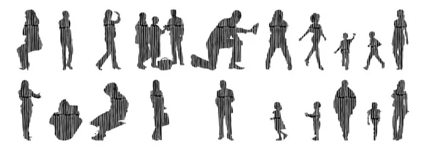 Silhouettes Vectorielles Silhouettes Esquissées Personnes Dessin Contour Silhouette Personnes Icône — Image vectorielle