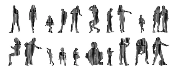 Vector Silhouettes Outline Silhouettes People Contour Drawing People Silhouette Icon — Stock Vector