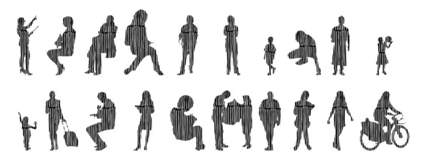 Silhouettes Vectorielles Silhouettes Esquissées Personnes Dessin Contour Silhouette Personnes Icône — Image vectorielle