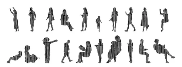 Silhouettes Vectorielles Silhouettes Esquissées Personnes Dessin Contour Silhouette Personnes Icône — Image vectorielle