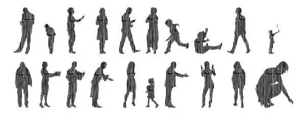 Silhouettes Vectorielles Silhouettes Esquissées Personnes Dessin Contour Silhouette Personnes Icône — Image vectorielle