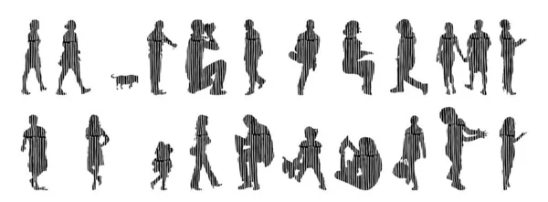 Silhouettes Vectorielles Silhouettes Esquissées Personnes Dessin Contour Silhouette Personnes Icône — Image vectorielle