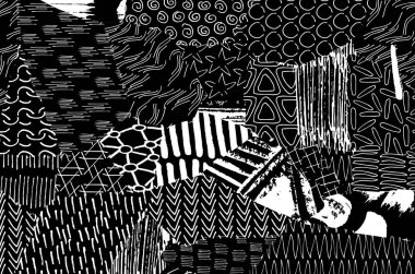 Soyut siyah konturlar, el vektör desen çizdi. Geometrik tarzı Retro soyut desen. Soyut çok renkli geometrik desen.