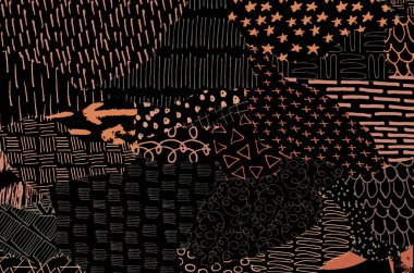 Soyut siyah konturlar, el vektör desen çizdi. Geometrik tarzı Retro soyut desen. Soyut çok renkli geometrik desen.