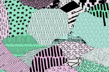 Soyut siyah konturlar, el vektör desen çizdi. Geometrik tarzı Retro soyut desen. Soyut çok renkli geometrik desen.