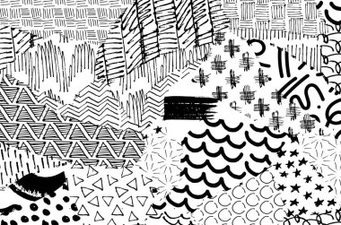 Soyut siyah konturlar, el vektör desen çizdi. Geometrik tarzı Retro soyut desen. Soyut çok renkli geometrik desen.