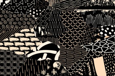 Soyut siyah konturlar, el vektör desen çizdi. Geometrik tarzı Retro soyut desen. Soyut çok renkli geometrik desen.