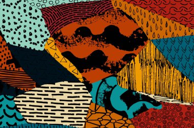 Soyut siyah konturlar, el vektör desen çizdi. Geometrik tarzı Retro soyut desen. Soyut çok renkli geometrik desen.