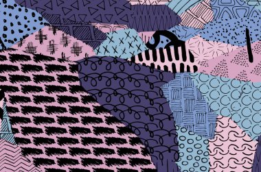 Soyut siyah konturlar, el vektör desen çizdi. Geometrik tarzı Retro soyut desen. Soyut çok renkli geometrik desen.