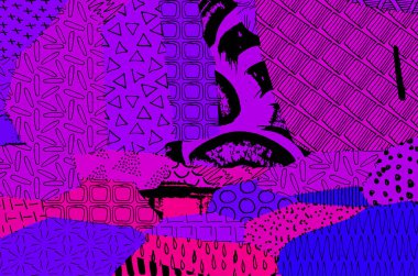 Soyut siyah konturlar, el vektör desen çizdi. Geometrik tarzı Retro soyut desen. Soyut çok renkli geometrik desen.