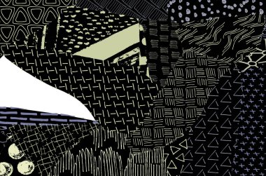 Soyut siyah konturlar, el vektör desen çizdi. Geometrik tarzı Retro soyut desen. Soyut çok renkli geometrik desen.