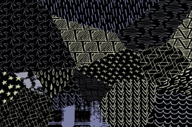 Soyut siyah konturlar, el vektör desen çizdi. Geometrik tarzı Retro soyut desen. Soyut çok renkli geometrik desen.