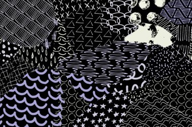 Soyut siyah konturlar, el vektör desen çizdi. Geometrik tarzı Retro soyut desen. Soyut çok renkli geometrik desen.