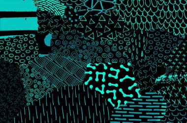 Soyut siyah konturlar, el vektör desen çizdi. Geometrik tarzı Retro soyut desen. Soyut çok renkli geometrik desen.