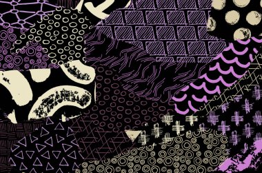 Soyut siyah konturlar, el vektör desen çizdi. Geometrik tarzı Retro soyut desen. Soyut çok renkli geometrik desen.