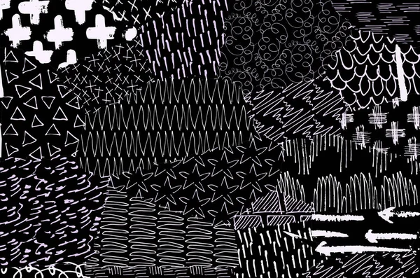 Abstracte Zwarte Lijnen Hand Geschetst Vector Patroon Retro Abstracte Patroon — Stockvector