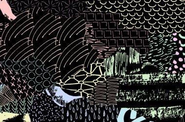 Soyut siyah konturlar, el vektör desen çizdi. Geometrik tarzı Retro soyut desen. Soyut çok renkli geometrik desen.