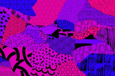 Soyut siyah konturlar, el vektör desen çizdi. Geometrik tarzı Retro soyut desen. Soyut çok renkli geometrik desen.