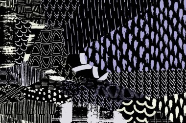 Soyut siyah konturlar, el vektör desen çizdi. Geometrik tarzı Retro soyut desen. Soyut çok renkli geometrik desen.