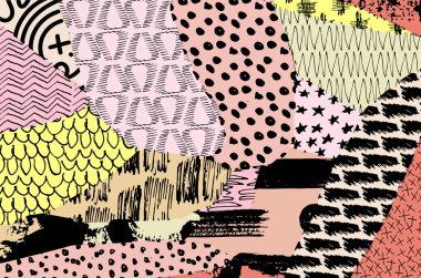 Soyut siyah konturlar, el vektör desen çizdi. Geometrik tarzı Retro soyut desen. Soyut çok renkli geometrik desen.