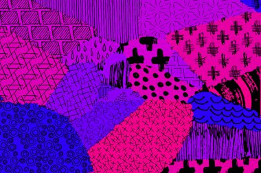 Soyut siyah konturlar, el vektör desen çizdi. Geometrik tarzı Retro soyut desen. Soyut çok renkli geometrik desen.