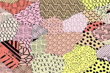 Soyut siyah konturlar, el vektör desen çizdi. Geometrik tarzı Retro soyut desen. Soyut çok renkli geometrik desen.