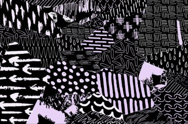 Soyut siyah konturlar, el vektör desen çizdi. Geometrik tarzı Retro soyut desen. Soyut çok renkli geometrik desen.