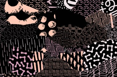 Soyut siyah konturlar, el vektör desen çizdi. Geometrik tarzı Retro soyut desen. Soyut çok renkli geometrik desen.