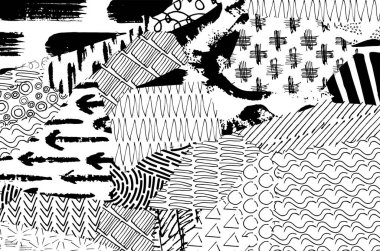 Soyut siyah konturlar, el vektör desen çizdi. Geometrik tarzı Retro soyut desen. Soyut çok renkli geometrik desen.