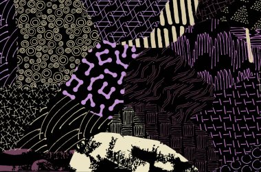 Soyut siyah konturlar, el vektör desen çizdi. Geometrik tarzı Retro soyut desen. Soyut çok renkli geometrik desen.