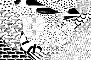 Soyut siyah konturlar, el vektör desen çizdi. Geometrik tarzı Retro soyut desen. Soyut çok renkli geometrik desen.