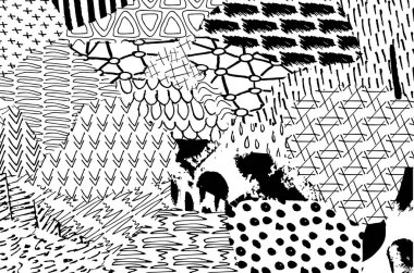 Soyut siyah konturlar, el vektör desen çizdi. Geometrik tarzı Retro soyut desen. Soyut çok renkli geometrik desen.