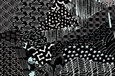 Soyut siyah konturlar, el vektör desen çizdi. Geometrik tarzı Retro soyut desen. Soyut çok renkli geometrik desen.