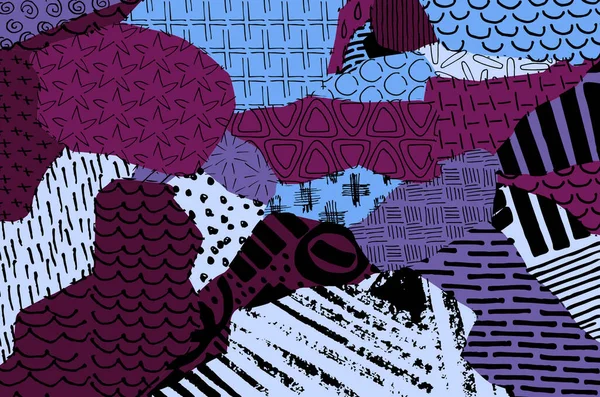 Soyut siyah konturlar, el vektör desen çizdi. Geometrik tarzı Retro soyut desen. Soyut çok renkli geometrik desen.