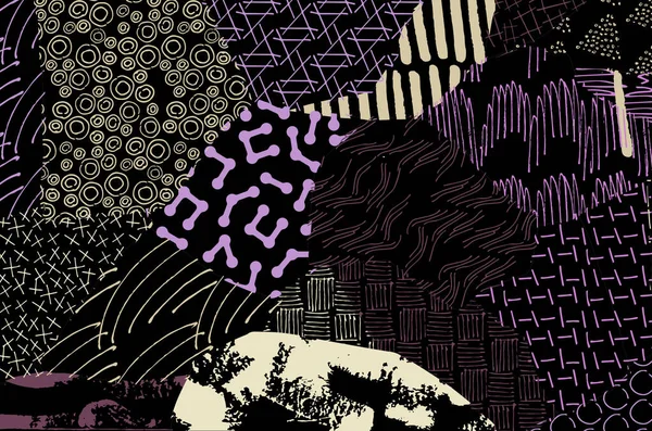 Soyut siyah konturlar, el vektör desen çizdi. Geometrik tarzı Retro soyut desen. Soyut çok renkli geometrik desen.