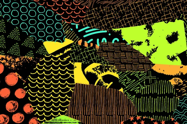 Soyut siyah konturlar, el vektör desen çizdi. Geometrik tarzı Retro soyut desen. Soyut çok renkli geometrik desen.