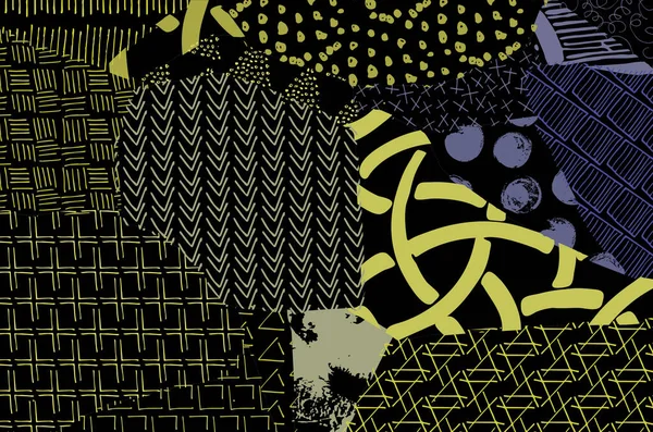 Soyut siyah konturlar, el vektör desen çizdi. Geometrik tarzı Retro soyut desen. Soyut çok renkli geometrik desen.