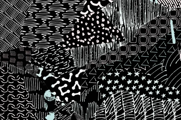 Soyut siyah konturlar, el vektör desen çizdi. Geometrik tarzı Retro soyut desen. Soyut çok renkli geometrik desen.