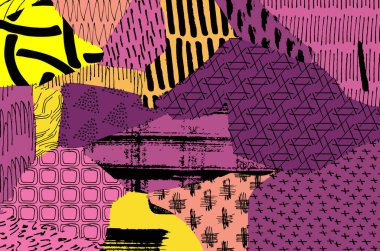 Soyut siyah konturlar, el vektör desen çizdi. Geometrik tarzı Retro soyut desen. Soyut çok renkli geometrik desen.