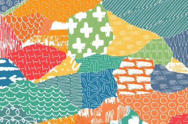 Soyut siyah konturlar, el vektör desen çizdi. Geometrik tarzı Retro soyut desen. Soyut çok renkli geometrik desen.