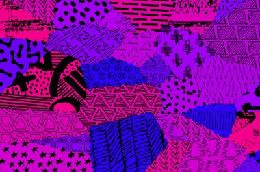 Soyut siyah konturlar, el vektör desen çizdi. Geometrik tarzı Retro soyut desen. Soyut çok renkli geometrik desen.