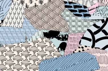 Soyut siyah konturlar, el vektör desen çizdi. Geometrik tarzı Retro soyut desen. Soyut çok renkli geometrik desen.