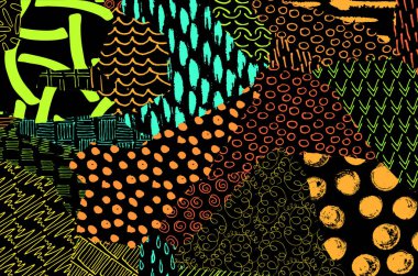 Soyut siyah konturlar, el vektör desen çizdi. Geometrik tarzı Retro soyut desen. Soyut çok renkli geometrik desen.